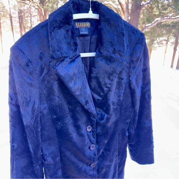 90s Vintage Faux Fur Long Black Coat GEORGIOU Studio - Picture 4 of 12